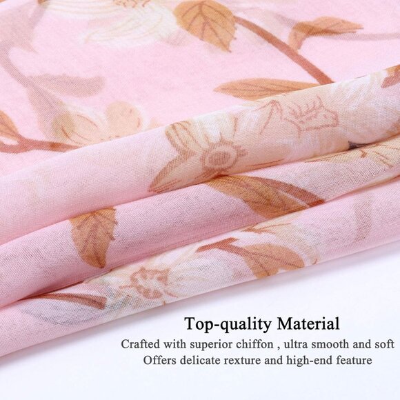 Women's Light Pink Fashion Lightweight Head Scarf Floral Print Chiffon Scarves - Picture 2 of 7